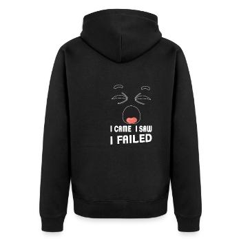I came, I saw, I failed. Ich kam, sah und - Unisex Premium Bio Zip Hoodie - Schwarz - Hinten - Nico (187cm)