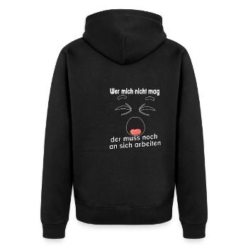 Wer mich nicht mag, der muss noch an sich - Unisex Premium Bio Zip Hoodie - Schwarz - Hinten - Nico (187cm)