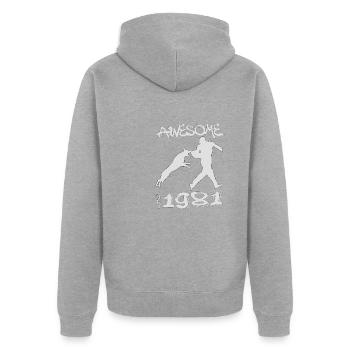 Awesome since 1981. Agility, Hundetraining - Unisex Premium Bio Zip Hoodie - Grau meliert - Hinten - Nico (187cm)