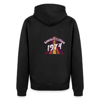 Limited Edition 1974 Vintage - Unisex Premium Bio Zip Hoodie - Schwarz - Hinten - Nico (187cm)