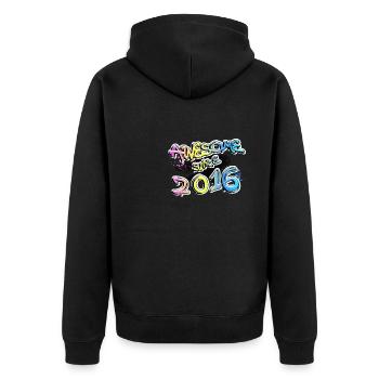 Awesome since 2016 - Unisex Premium Bio Zip Hoodie - Schwarz - Hinten - Nico (187cm)