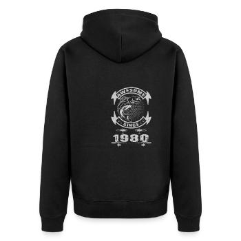 Awesome since 1980. Angel, Angler Geburtstag - Unisex Premium Bio Zip Hoodie - Schwarz - Hinten - Nico (187cm)