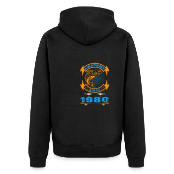 Awesome since 1980. Angel, Angler Geburtstag - Unisex Premium Bio Zip Hoodie - Schwarz - Hinten - Nico (187cm)