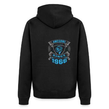 Awesome since 1966. Angel, Angler Geburtstag - Unisex Premium Bio Zip Hoodie - Schwarz - Hinten - Nico (187cm)