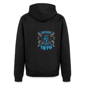Awesome since 1976. Angel, Angler Geburtstag - Unisex Premium Bio Zip Hoodie - Schwarz - Hinten - Nico (187cm)