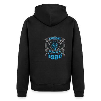 Awesome since 1980. Angel, Angler Geburtstag - Unisex Premium Bio Zip Hoodie - Schwarz - Hinten - Nico (187cm)