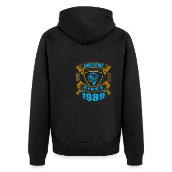Génial depuis 1989. Angel, l’anniversaire du pêcheur - Veste à capuche bio Premium Unisexe - noir - Dos - Nico (187cm)
