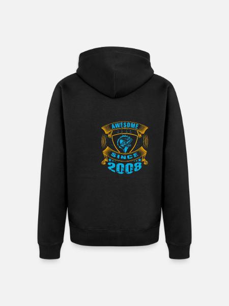 Awesome since 2008. Angel, Angler Geburtstag - Premium økologisk unisex-hættejakke - sort