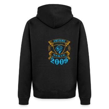 Awesome since 2009. Angel, Angler's Birthday - Unisex Premium Organic Zip Hoodie - black - Back - Nico (187cm)