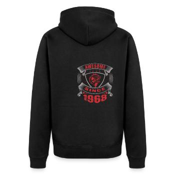 Awesome since 1968. Angel, Angler Geburtstag - Unisex Premium Bio Zip Hoodie - Schwarz - Hinten - Nico (187cm)