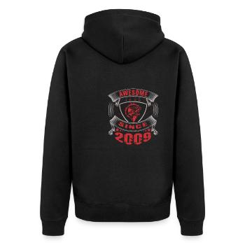 Awesome since 2009. Angel, Angler's Birthday - Unisex Premium Organic Zip Hoodie - black - Back - Nico (187cm)
