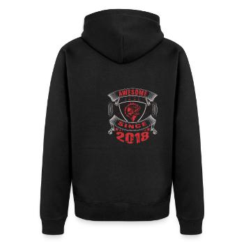 Awesome since 2018. Angel, Angler Geburtstag - Unisex Premium Bio Zip Hoodie - Schwarz - Hinten - Nico (187cm)