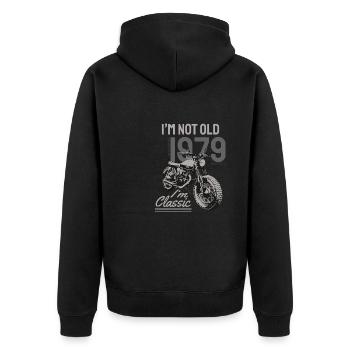 Je ne suis pas vieux, je suis classique. Anniversaire Motard 1979 - Veste à capuche bio Premium Unisexe - noir - Dos - Nico (187cm)