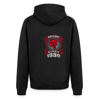 Awesome since 1980. Angel, Angler Geburtstag - Unisex Premium Bio Zip Hoodie - Schwarz - Hinten - Nico (187cm)