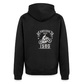 Awesome since 1980, Biker 43. Geburtstag - Unisex Premium Bio Zip Hoodie - Schwarz - Hinten - Nico (187cm)