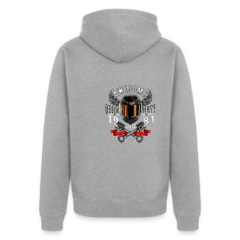 Awesome since 1981, Biker Geburtstag - Unisex Premium Bio Zip Hoodie - Grau meliert - Hinten - Nico (187cm)