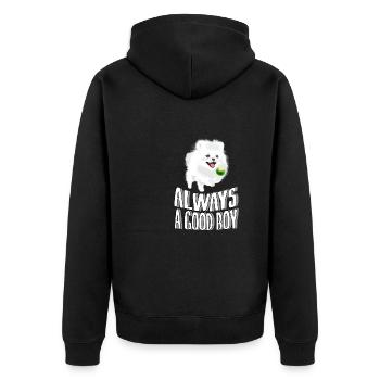 Pomeran immer ein guter Junge - Unisex Premium Bio Zip Hoodie - Schwarz - Hinten - Nico (187cm)