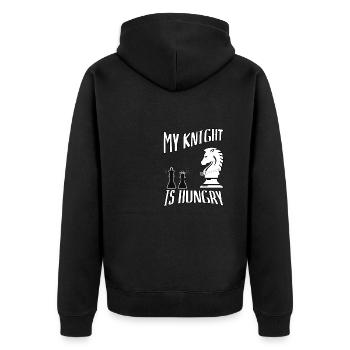 MY KNIGHT IS HUNGRY - Unisex Premium Organic Zip Hoodie - black - Back - Nico (187cm)