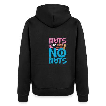 Nüsse oder Keine - Unisex Premium Bio Zip Hoodie - Schwarz - Hinten - Nico (187cm)