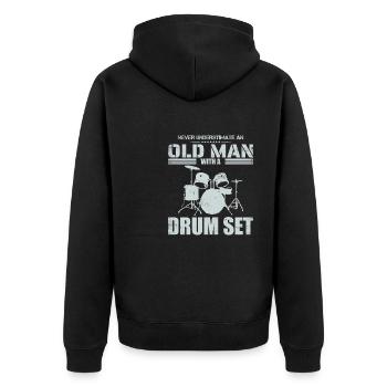 Rothaariger Schlagzeuger I Destroy Silence - Unisex Premium Bio Zip Hoodie - Schwarz - Hinten - Nico (187cm)