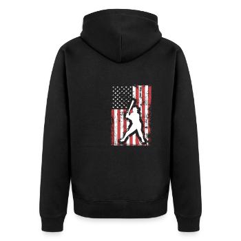 4. Juli Baseball US Grunge Flagge - Unisex Premium Bio Zip Hoodie - Schwarz - Hinten - Nico (187cm)