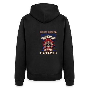 4. Juli: Geboren, aufgezogen und beschützt von Gott Waffen - Unisex Premium Bio Zip Hoodie - Schwarz - Hinten - Nico (187cm)