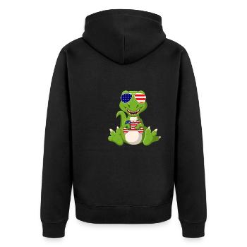 4. Juli Dinasour Gamer Merica - Unisex Premium Bio Zip Hoodie - Schwarz - Hinten - Nico (187cm)