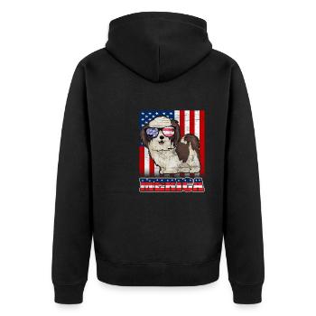 July 4th Dog Merica - Unisex Premium Organic Zip Hoodie - black - Back - Nico (187cm)