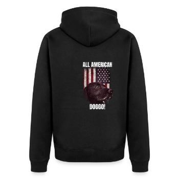 All American Doggo! USA Flag Patriotic 4th Of Jul - Unisex Premium Organic Zip Hoodie - black - Back - Nico (187cm)