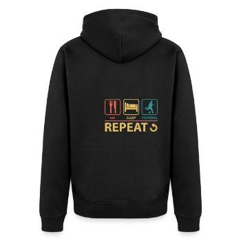 Essen Schlaf Fußball Wiederholung Vintage Lustig - Unisex Premium Bio Zip Hoodie - Schwarz - Hinten - Nico (187cm)