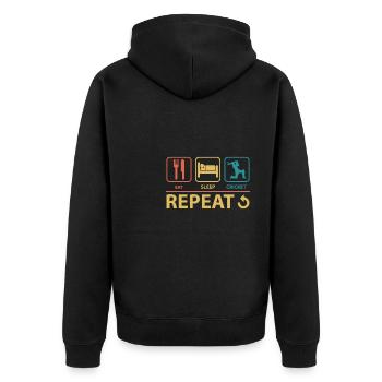 Essen Schlafen Grille Wiederholung Vintage Lustig - Unisex Premium Bio Zip Hoodie - Schwarz - Hinten - Nico (187cm)
