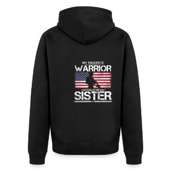 Stolze amerikanische Schwester - Unisex Premium Bio Zip Hoodie - Schwarz - Hinten - Nico (187cm)