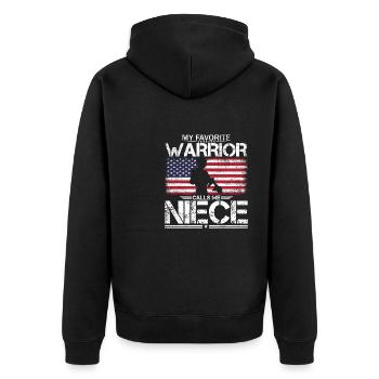 Stolze amerikanische Nichte - Unisex Premium Bio Zip Hoodie - Schwarz - Hinten - Nico (187cm)
