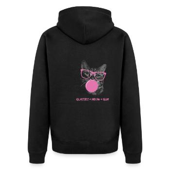 Katze in Brille mit rosa Kaugummi - Unisex Premium Bio Zip Hoodie - Schwarz - Hinten - Nico (187cm)