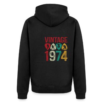 Jahrgang 1974 Guitar Pick Gitarrist - Unisex Premium Bio Zip Hoodie - Schwarz - Hinten - Nico (187cm)