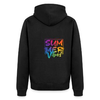 Summer Vibes Bunte Palme Retro Sommer - Unisex Premium Bio Zip Hoodie - Schwarz - Hinten - Nico (187cm)