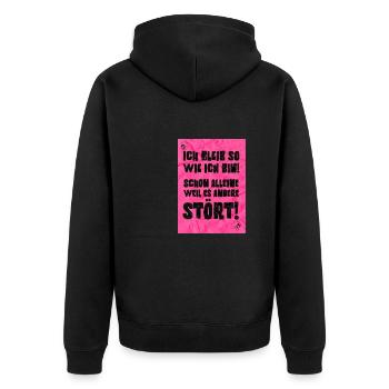 Witziges "Ich bleib so wie ich bin" Design - Unisex Premium Bio Zip Hoodie - Schwarz - Hinten - Nico (187cm)