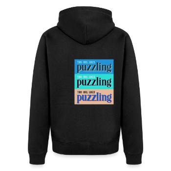 Girl Likes Puzzling Jigsaw Hobby Puzzle - Unisex Premium Organic Zip Hoodie - black - Back - Nico (187cm)