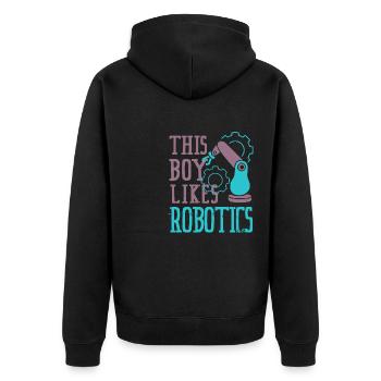 Junge mag Robotik Mechaniker Engineering Robot - Unisex Premium Bio Zip Hoodie - Schwarz - Hinten - Nico (187cm)