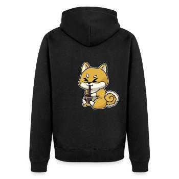 Anime Kawaii Bubble Tea Drinking Fox Hand Drawn - Unisex Premium Organic Zip Hoodie - black - Back - Nico (187cm)