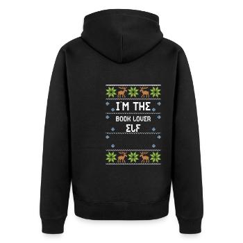 I'm The Book Lover Elf - Unisex Premium Organic Zip Hoodie - black - Back - Nico (187cm)