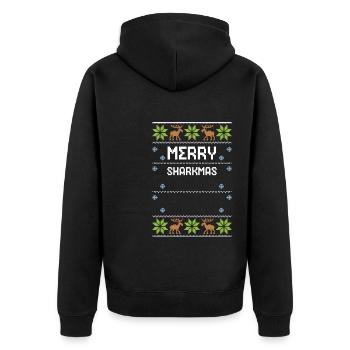 Merry Sharkmas - Ugly Christmas - Unisex Premium Bio Zip Hoodie - Schwarz - Hinten - Nico (187cm)