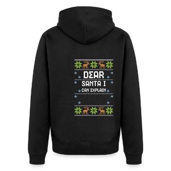 Dear Santa I Can Explain - Unisex Premium Bio Zip Hoodie - Schwarz - Hinten - Nico (187cm)