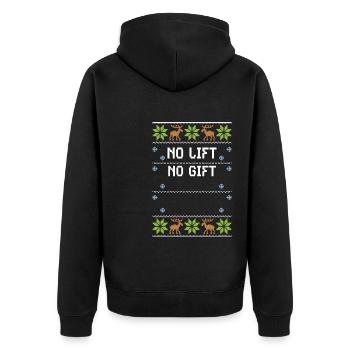 No Lift No Gift - Ugly Christmas - Unisex Premium Bio Zip Hoodie - Schwarz - Hinten - Nico (187cm)