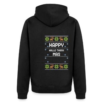 Happy Hallo Thank Mas - Unisex Premium Bio Zip Hoodie - Schwarz - Hinten - Nico (187cm)