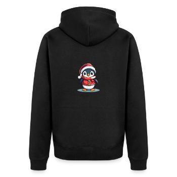 Santa Pinguin, Pinguin Weihnachtsmann - Unisex Premium Bio Zip Hoodie - Schwarz - Hinten - Nico (187cm)