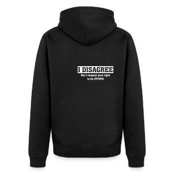 Ich bin anderer Meinung, aber ich respektiere deinen richtigen Humor Sarkasmus - Unisex Premium Bio Zip Hoodie - Schwarz - Hinten - Nico (187cm)