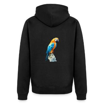 Blau-Gold Ara - Unisex Premium Bio Zip Hoodie - Schwarz - Hinten - Nico (187cm)
