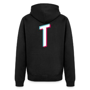 T - Buchstabe T - Unisex Premium Bio Zip Hoodie - Schwarz - Hinten - Nico (187cm)