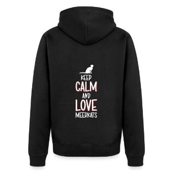 Erdmännchen Tier Lustig - Unisex Premium Bio Zip Hoodie - Schwarz - Hinten - Nico (187cm)